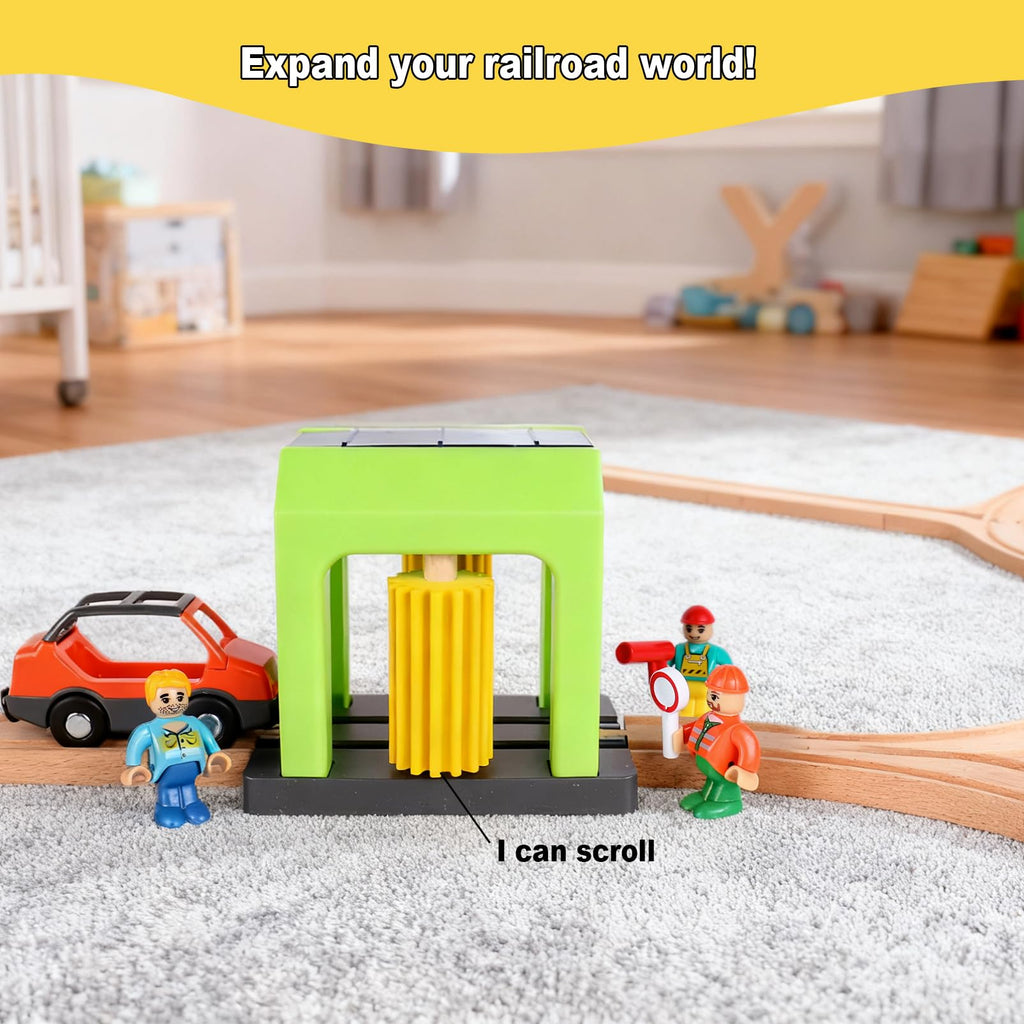 Car Wash Station Playset for Wooden Train Tracks - Pretend Play Toy with Car and Figures