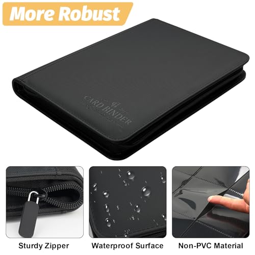 CARDBINDER 9-Pocket Card Binder - 540 Double-Sided Pockets, Zipper Closure, Black PU Leather