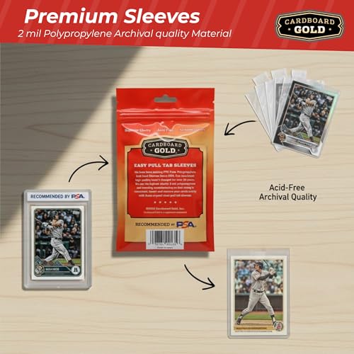 Cardboard Gold 2-Mil Tabbed Sleeves 100-Pack for Card Grading