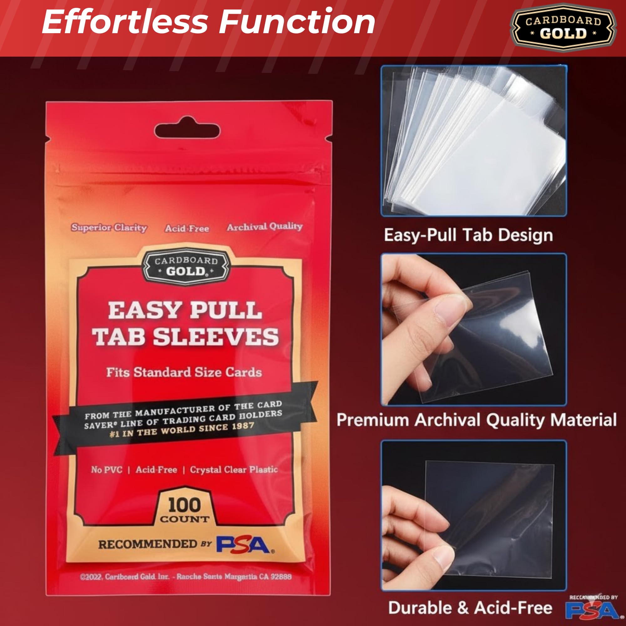 Cardboard Gold 2-Mil Tabbed Sleeves 100-Pack for Card Grading
