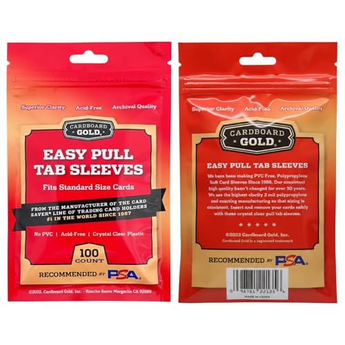 Cardboard Gold 2-Mil Tabbed Sleeves 100-Pack for Card Grading