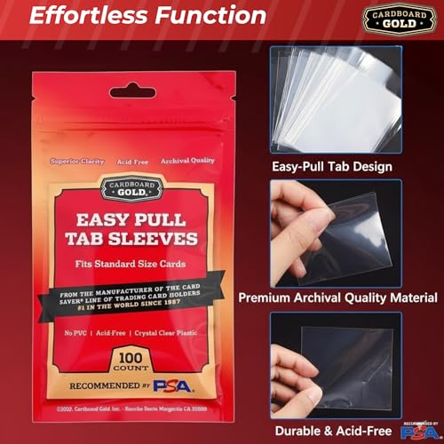 Cardboard Gold 2-Mil Tabbed Sleeves 100-Pack for Card Grading