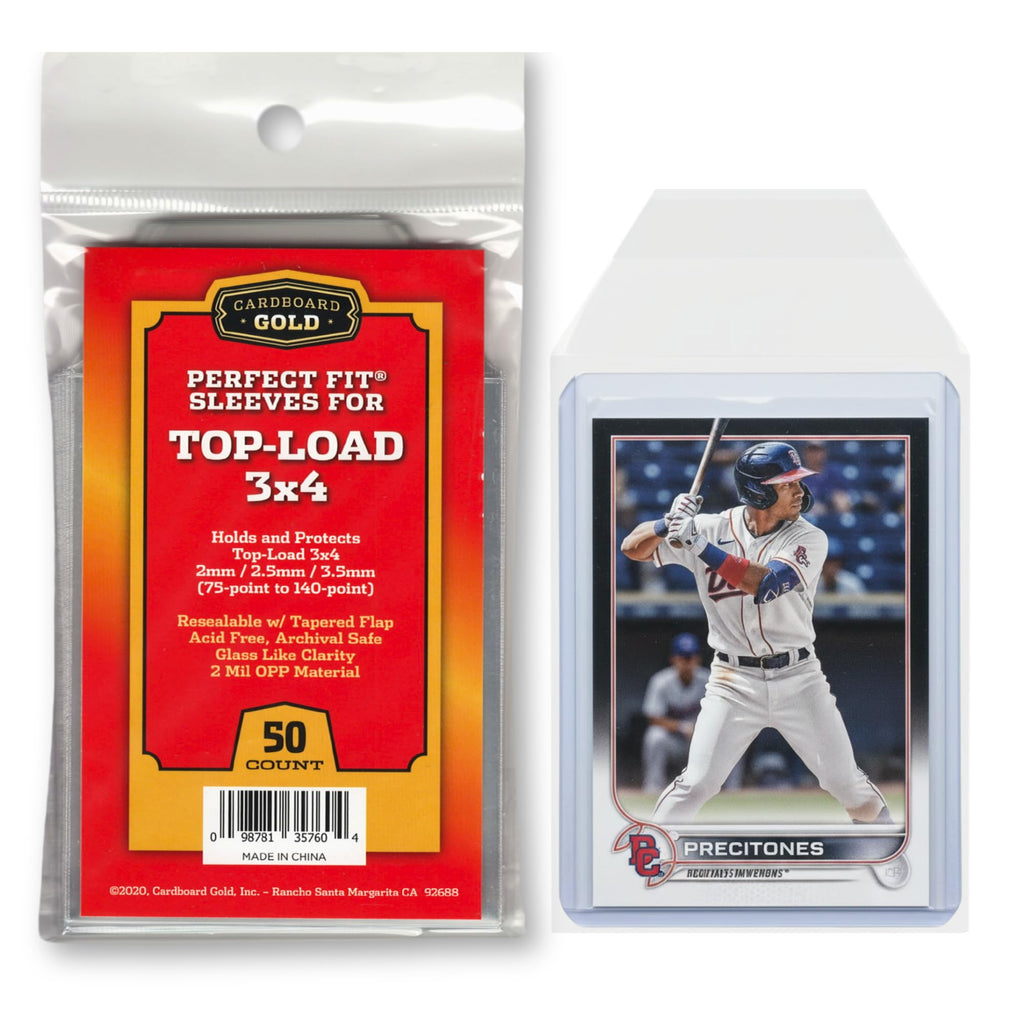 Cardboard Gold Toploader Sleeves - 50 Pack Resealable 75pt-140pt Acid-Free Clear Polypropylene Sleeves for Card Protection