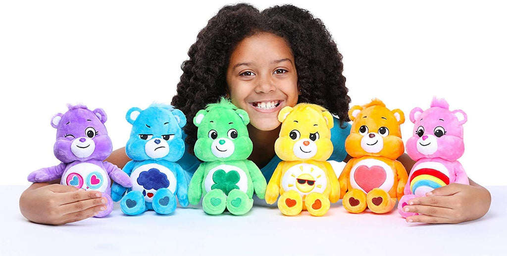 Care Bears Cheer Bear Bean Plush – 9-Inch Soft Rainbow Belly Badge Stuffed Toy for Ages 4+