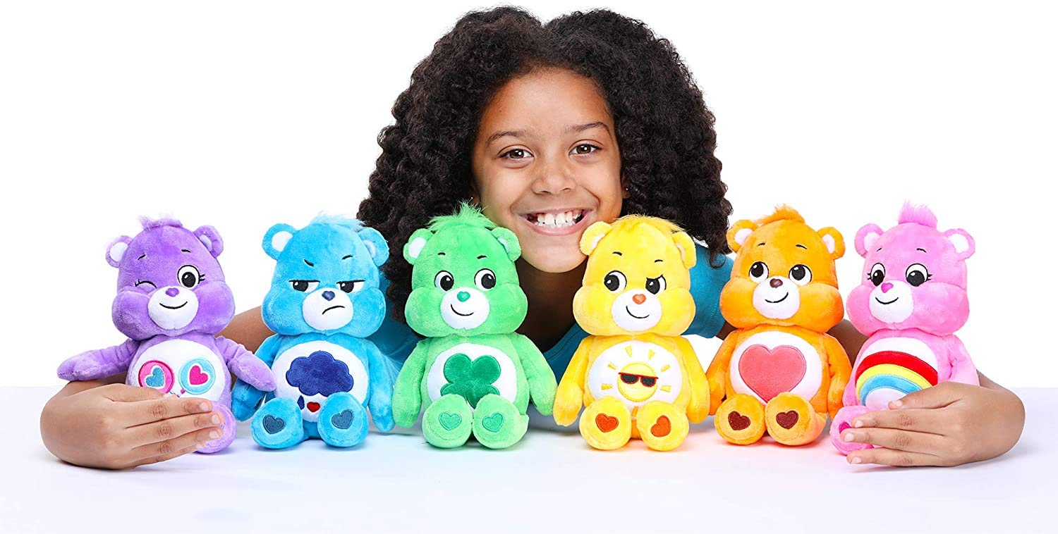 Care Bears Cheer Bear Bean Plush – 9-Inch Soft Rainbow Belly Badge Stuffed Toy for Ages 4+