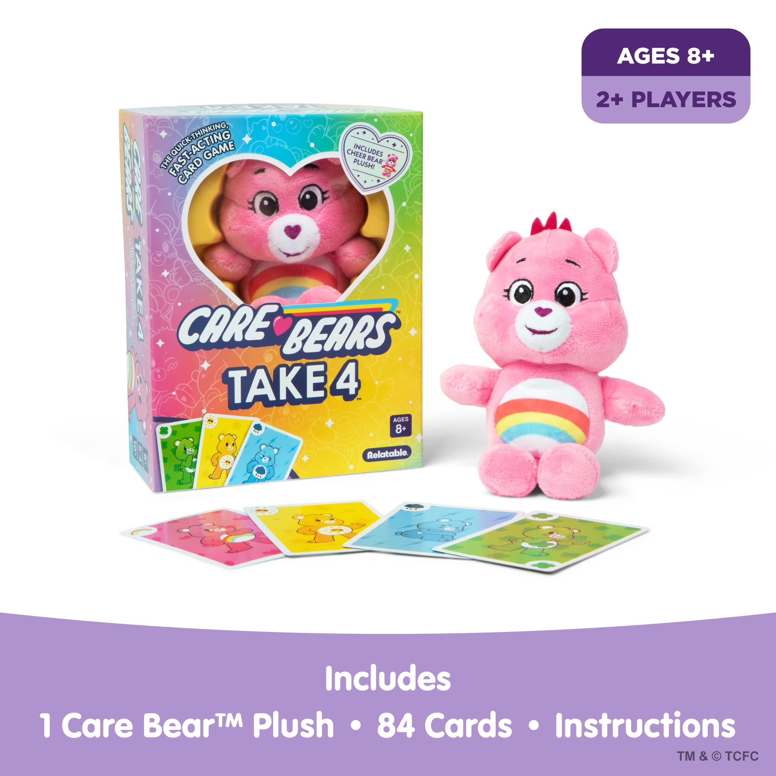 Care Bears Take 4 Card Game with Exclusive Cheer Bear Plush – Fast Family Game for Kids