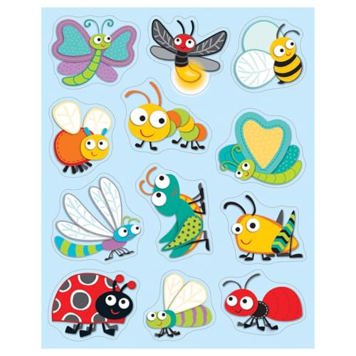 Carson Dellosa 72 Bug Stickers - 6 Sheets of Ladybug, Bee, Butterfly Insects for Classroom Rewards, Crafts & Scrapbooking, Waterproof