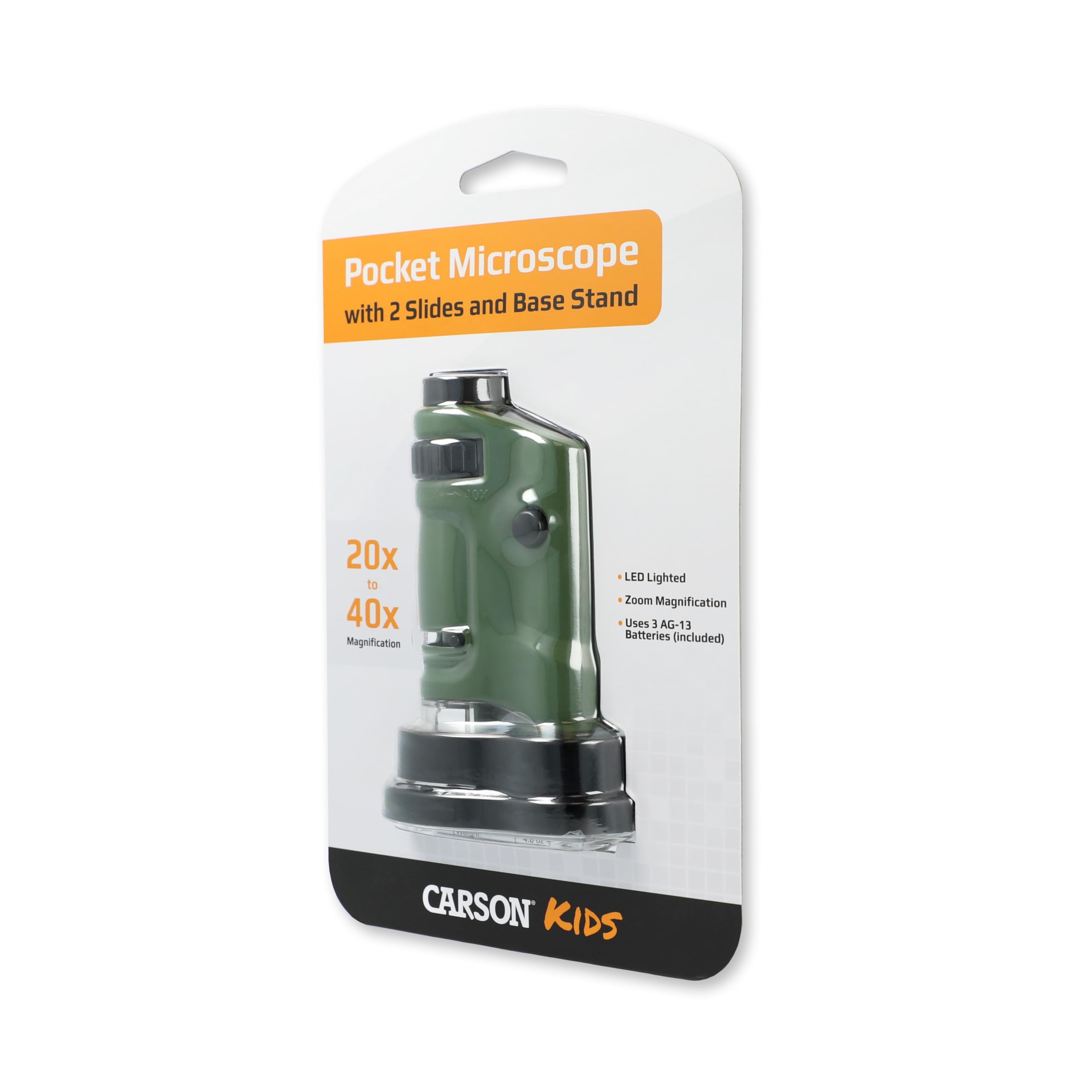 Carson MicroBrite MM-24 20x-40x Zoom LED Pocket Microscope with Slides & Stand