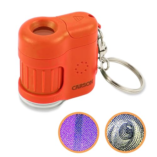 Carson MicroMini 20x Lighted Pocket Microscope with UV & LED Flashlight, Orange (MM-280O)
