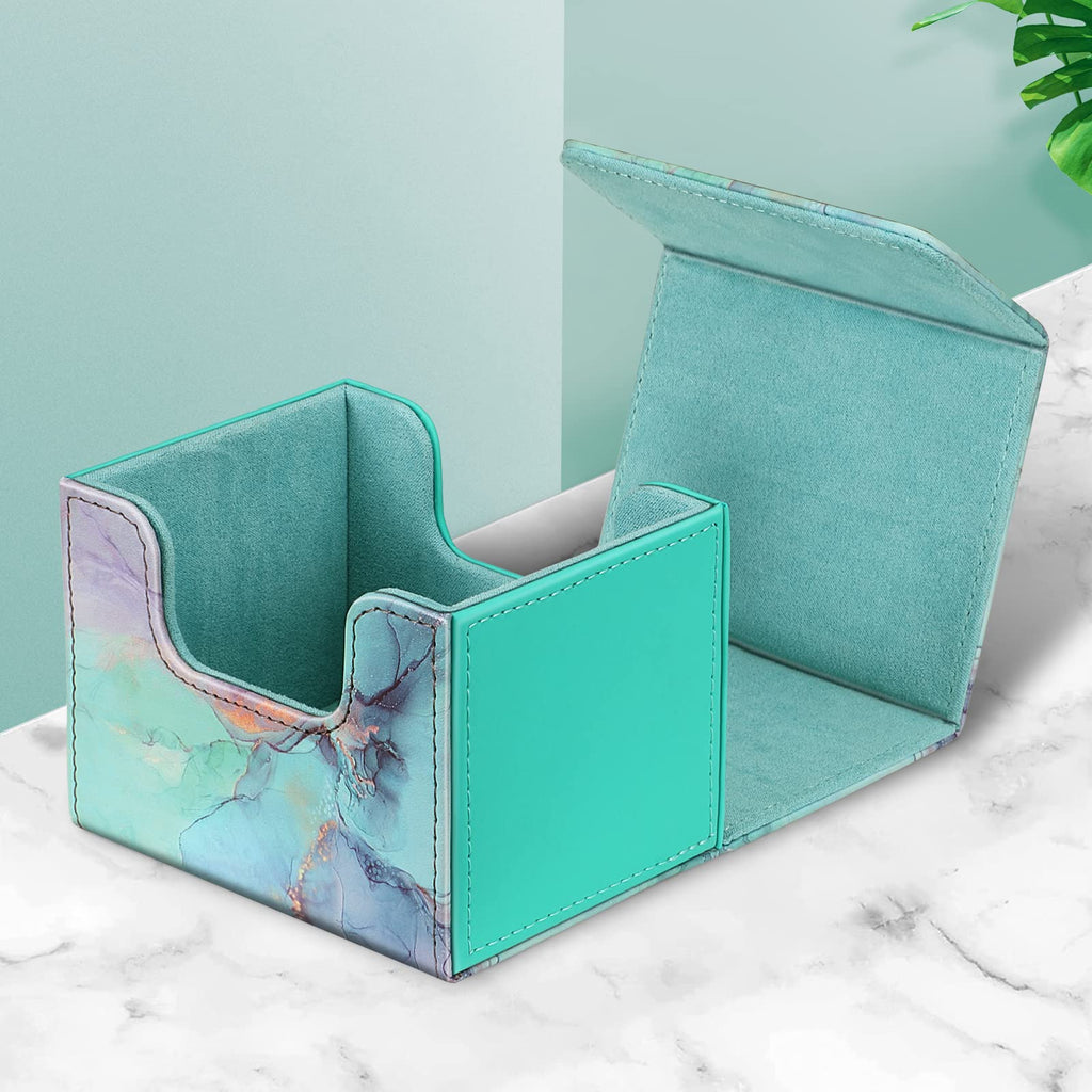 CaseBot Magnetic Card Deck Box – Holds 180 Cards, Leather Exterior, Emerald Marble