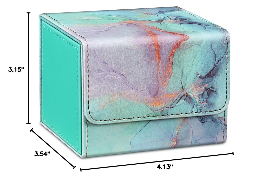 CaseBot Magnetic Card Deck Box – Holds 180 Cards, Leather Exterior, Emerald Marble