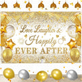 CASLON White Gold Love Laughter and Happily Ever After Banner 43x71 inch Wedding Shower Backdrop