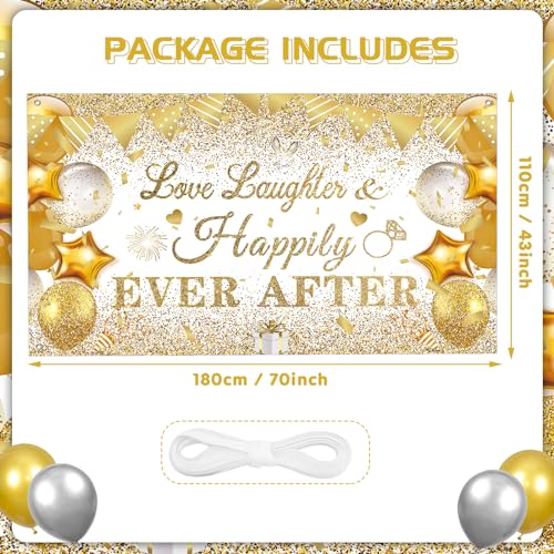 CASLON White Gold Love Laughter and Happily Ever After Banner 43x71 inch Wedding Shower Backdrop
