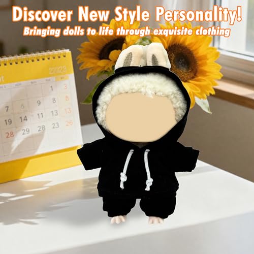 Casual Hoodie and Pants Outfit Set for 15/17cm LABUBU Doll – Black Set