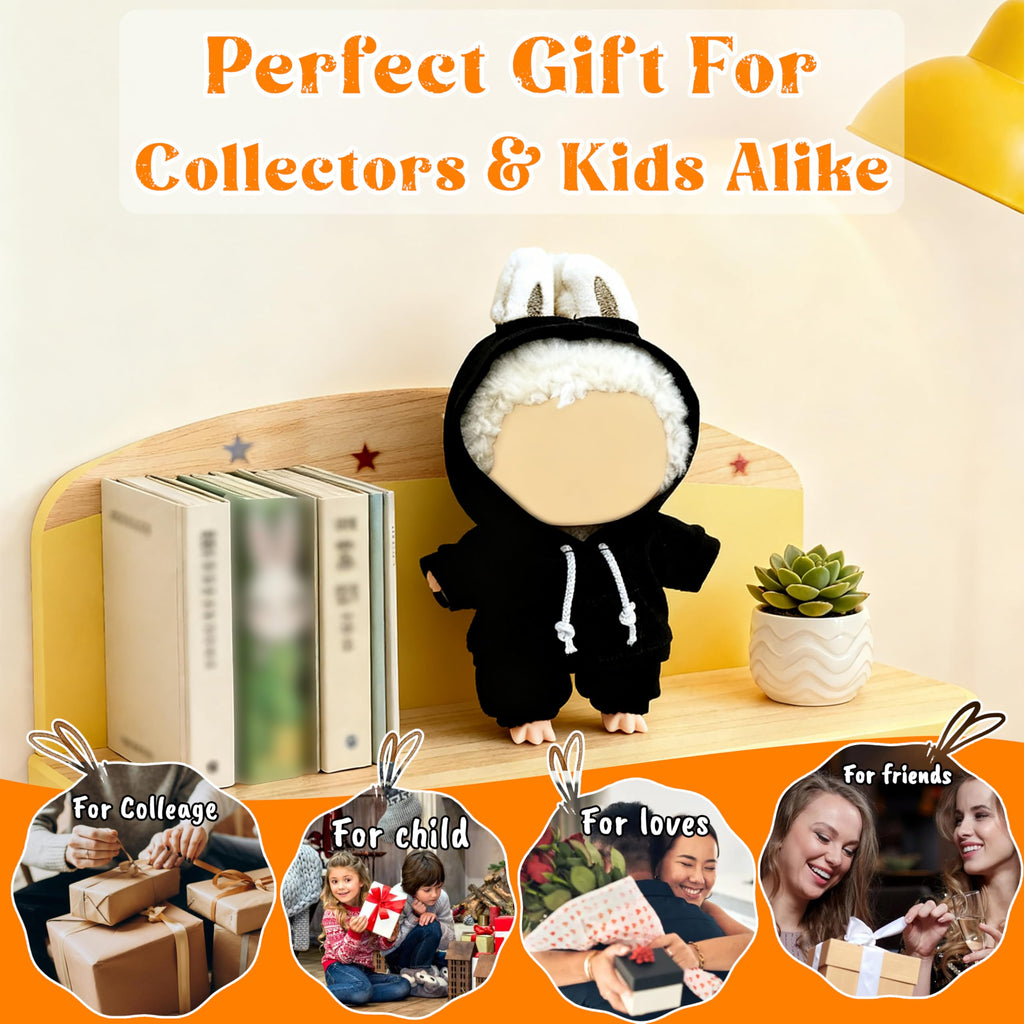 Casual Hoodie and Pants Outfit Set for 15/17cm LABUBU Doll – Black Set