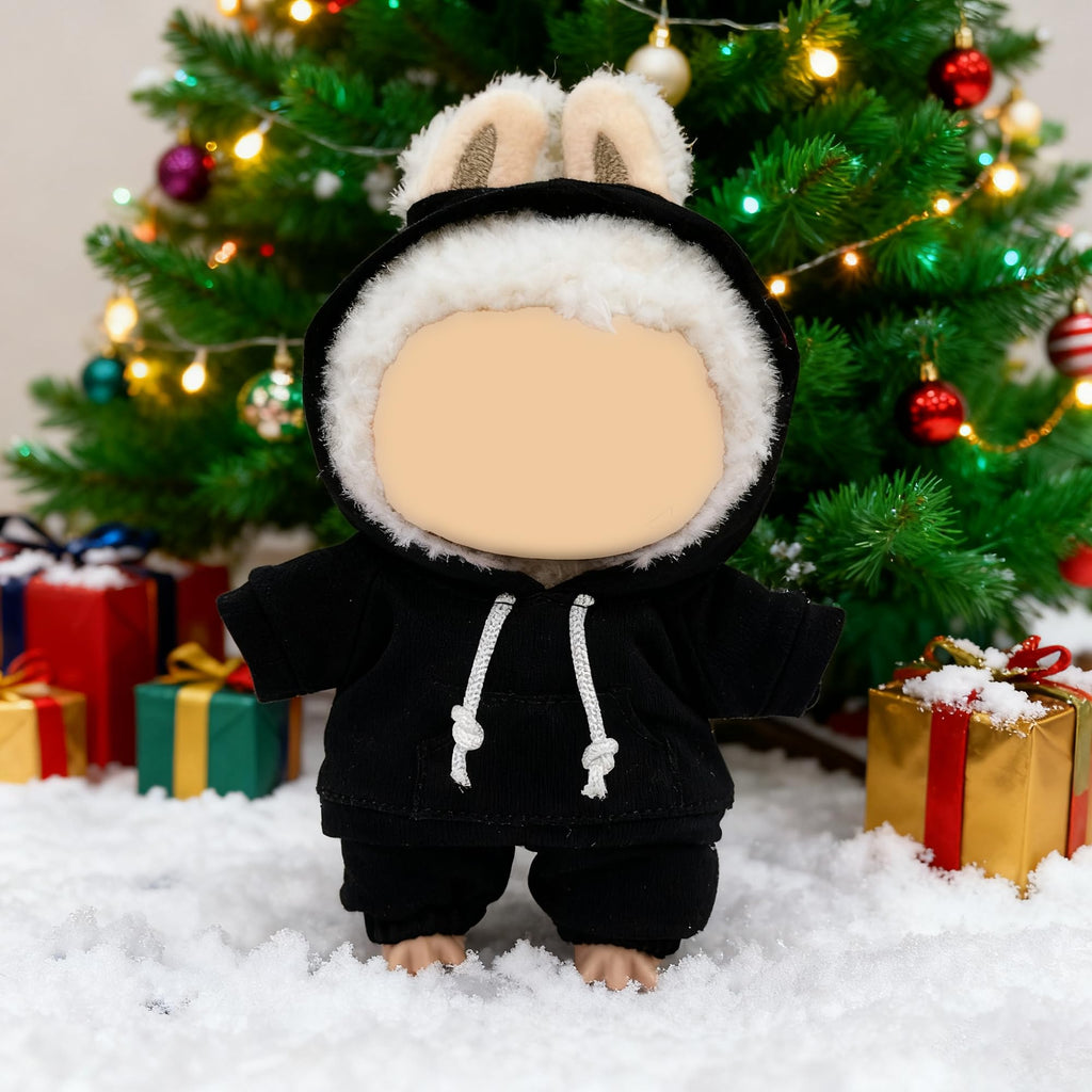 Casual Hoodie and Pants Outfit Set for 15/17cm LABUBU Doll – Black Set