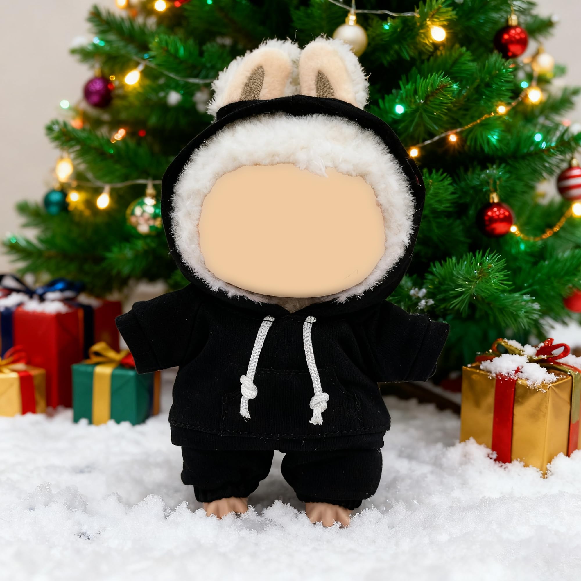 Casual Hoodie and Pants Outfit Set for 15/17cm LABUBU Doll – Black Set