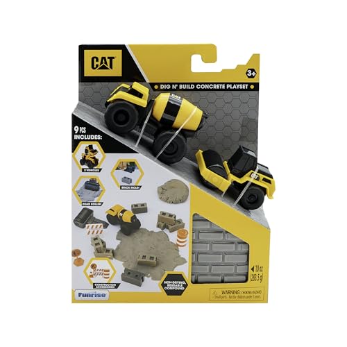 CAT Dig N' Build Concrete Playset – 2 Vehicles, 10 oz Moldable Compound, for Ages 3+