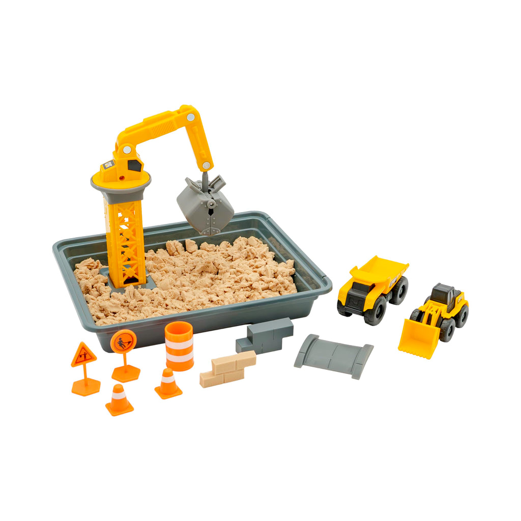 CAT Dig N' Build Dirt Playset – 12 oz Moldable Dirt, Crane, Vehicles, Molds & Tray, Ages 3+