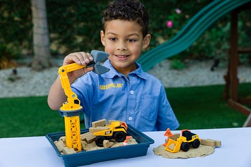 CAT Dig N' Build Dirt Playset – 12 oz Moldable Dirt, Crane, Vehicles, Molds & Tray, Ages 3+