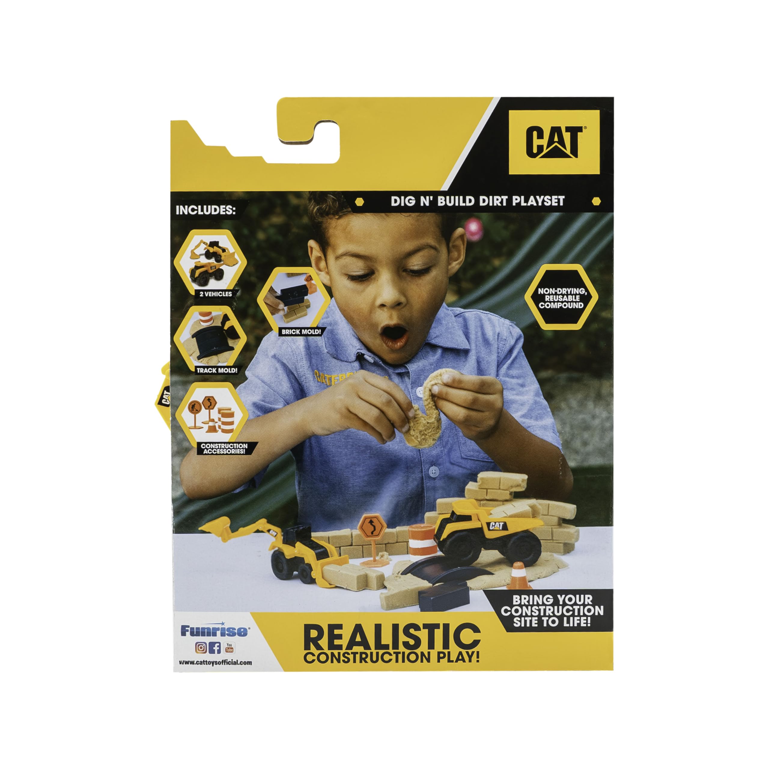 CAT Dig N' Build Dirt Playset with 10 oz Compound and 2 Vehicles for Kids Ages 3+