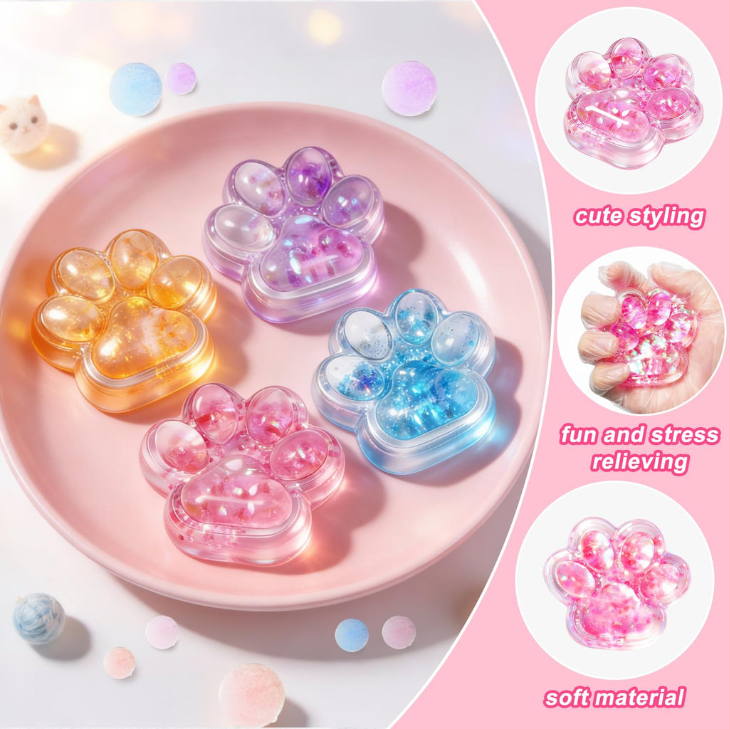 Cat Paw Squishy Toys 4-Pack: Ultra-Soft Kawaii Stress Relief Fidgets for Kids & Adults, Sensory Play for Anxiety & ADHD