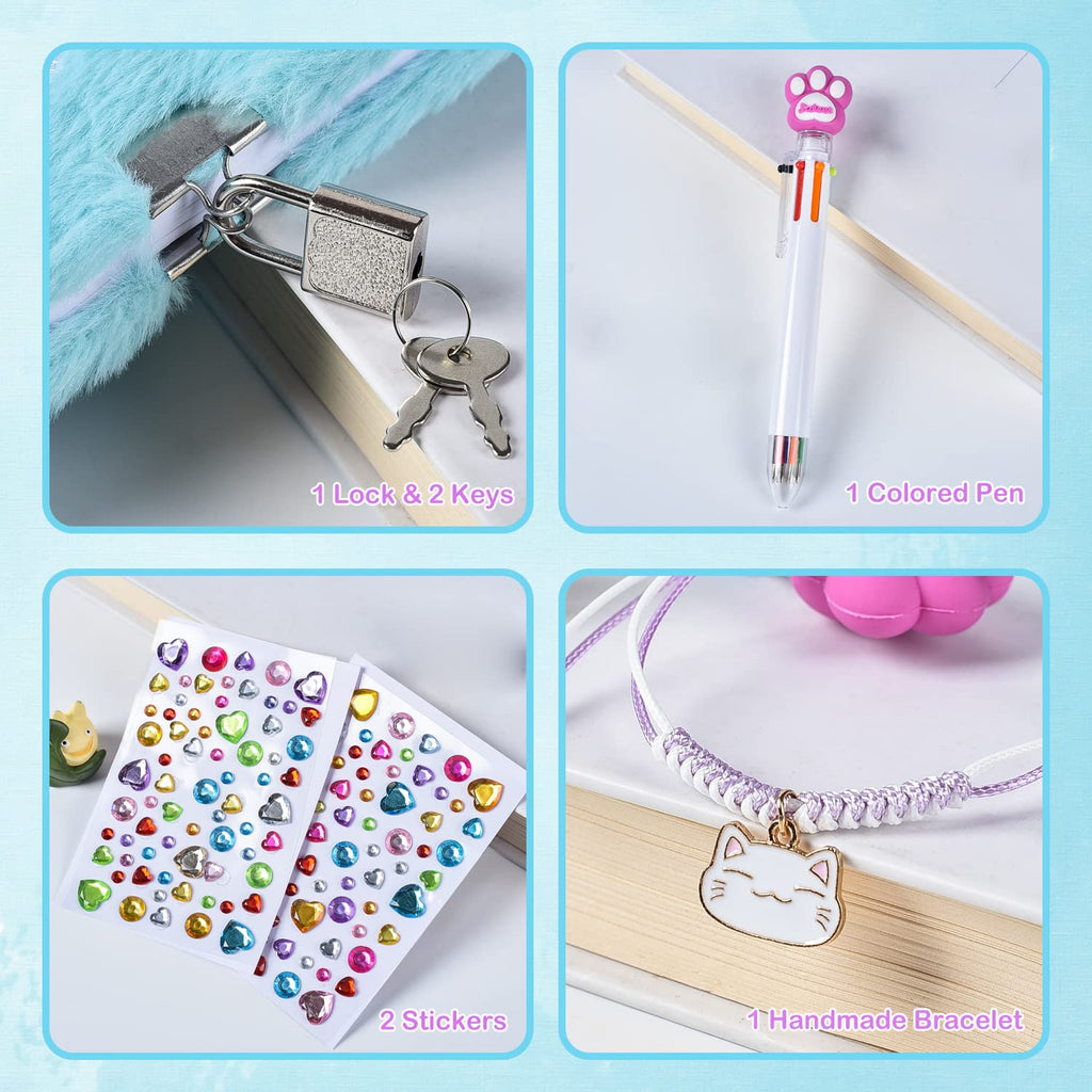 Cat Plush Diary with Lock and Keys for Girls - A5 Secret Journal 160 Pages