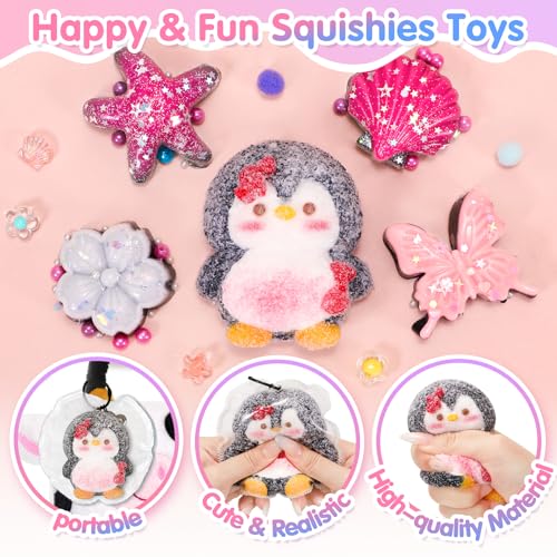 CatchCute 5-Pack Fidget Squeeze Toys - Penguin, Starfish, Seashell, Flower, Butterfly - Soft Sensory Stress Relief Set