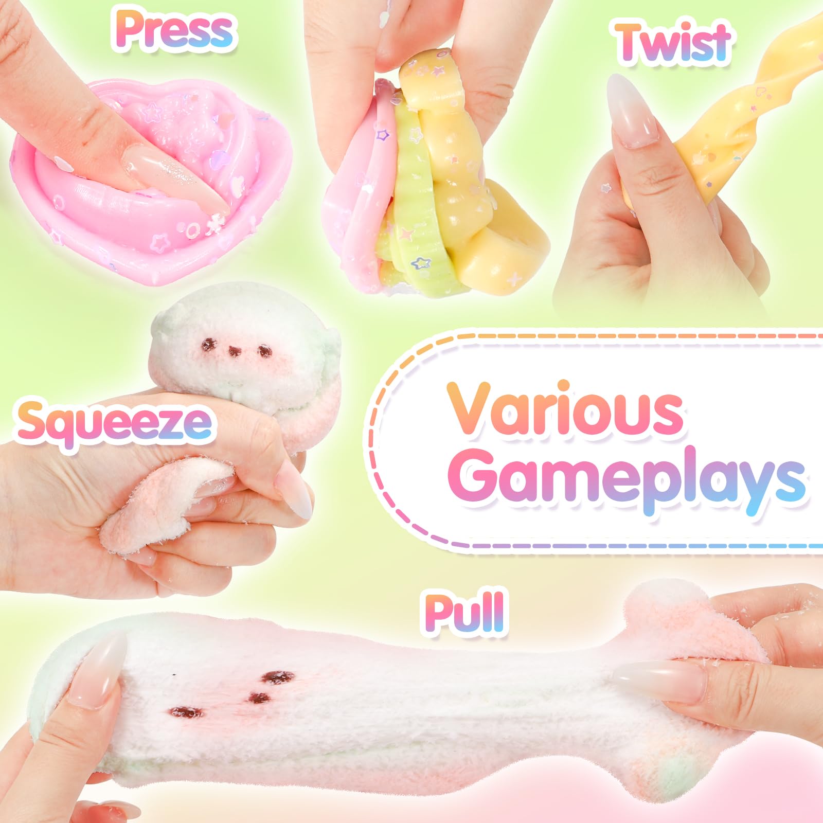 CatchCute 5-Piece Squishies Toy Set – Soft Squeeze Toys for Stress Relief, Sensory Fidget Toys for Kids and Adults
