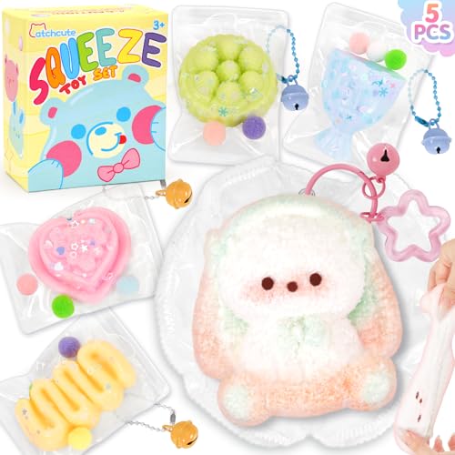 CatchCute 5-Piece Squishies Toy Set – Soft Squeeze Toys for Stress Relief, Sensory Fidget Toys for Kids and Adults