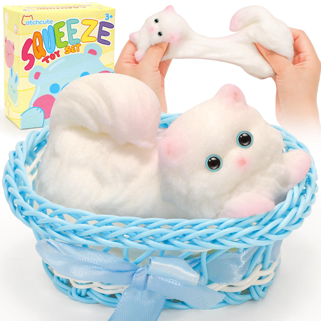 CatchCute Big Squeeze Cat Toy with Basket – Soft Squishy for Stress & Sensory Play