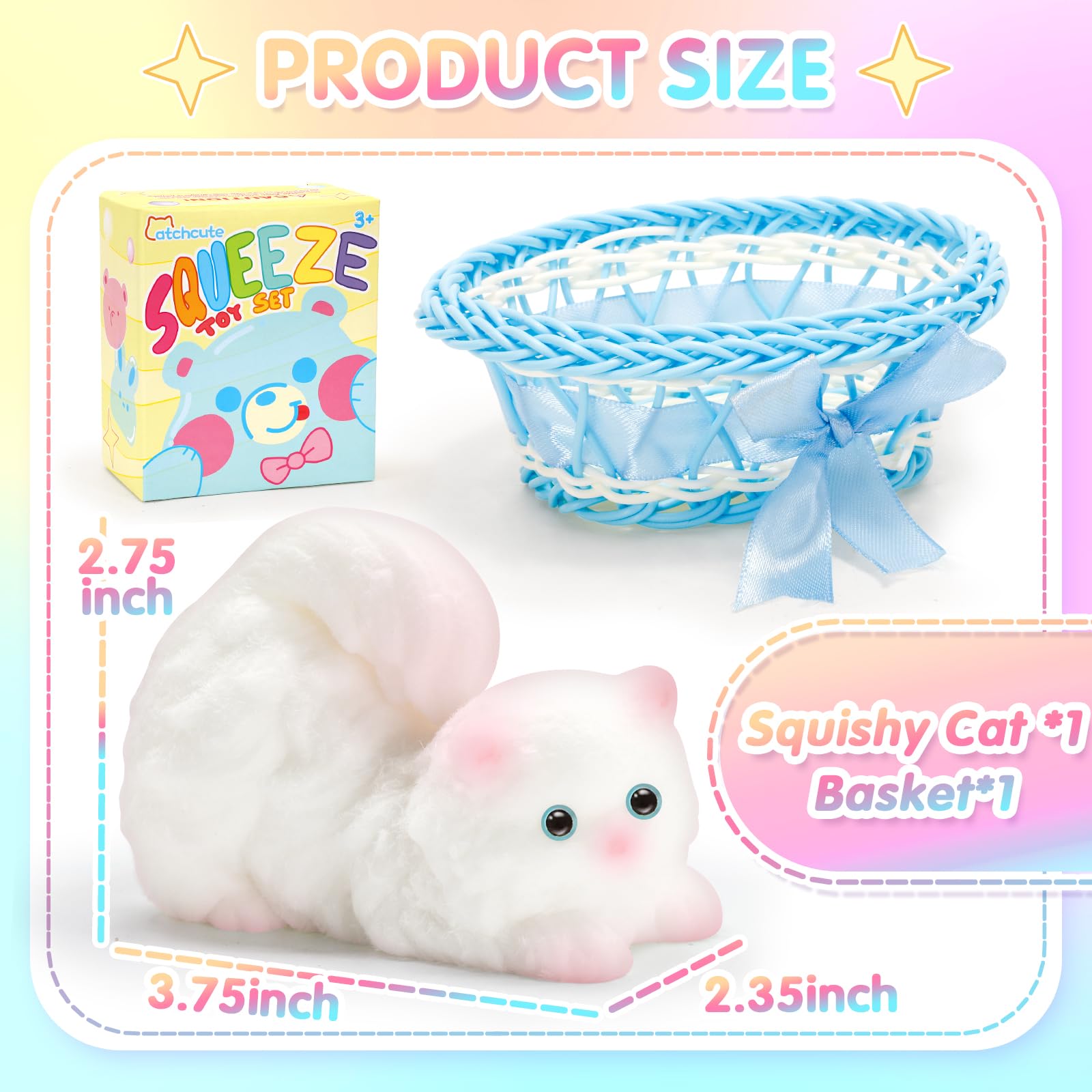 CatchCute Big Squeeze Cat Toy with Basket – Soft Squishy for Stress & Sensory Play
