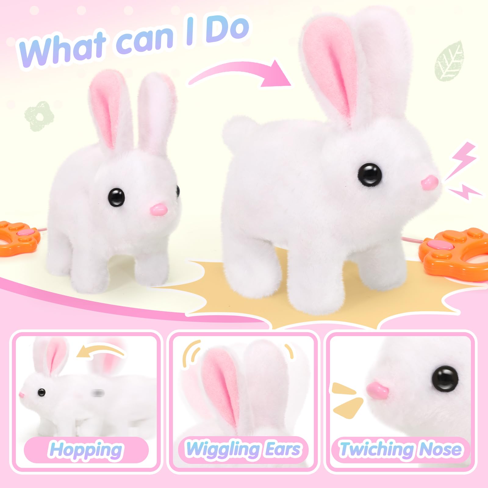 CatchCute Easter Hopping Plush Bunny Interactive Toy for Kids with Remote Control Leash