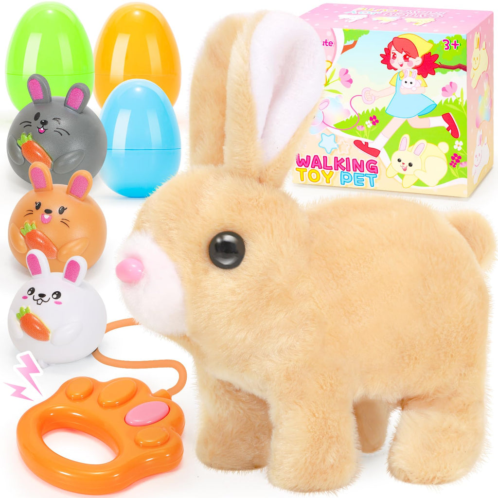CatchCute Interactive Easter Plush Bunny Toy for Kids – Remote Control Walking, Sound, and Wiggling Ears with 3 Pull-Back Eggs