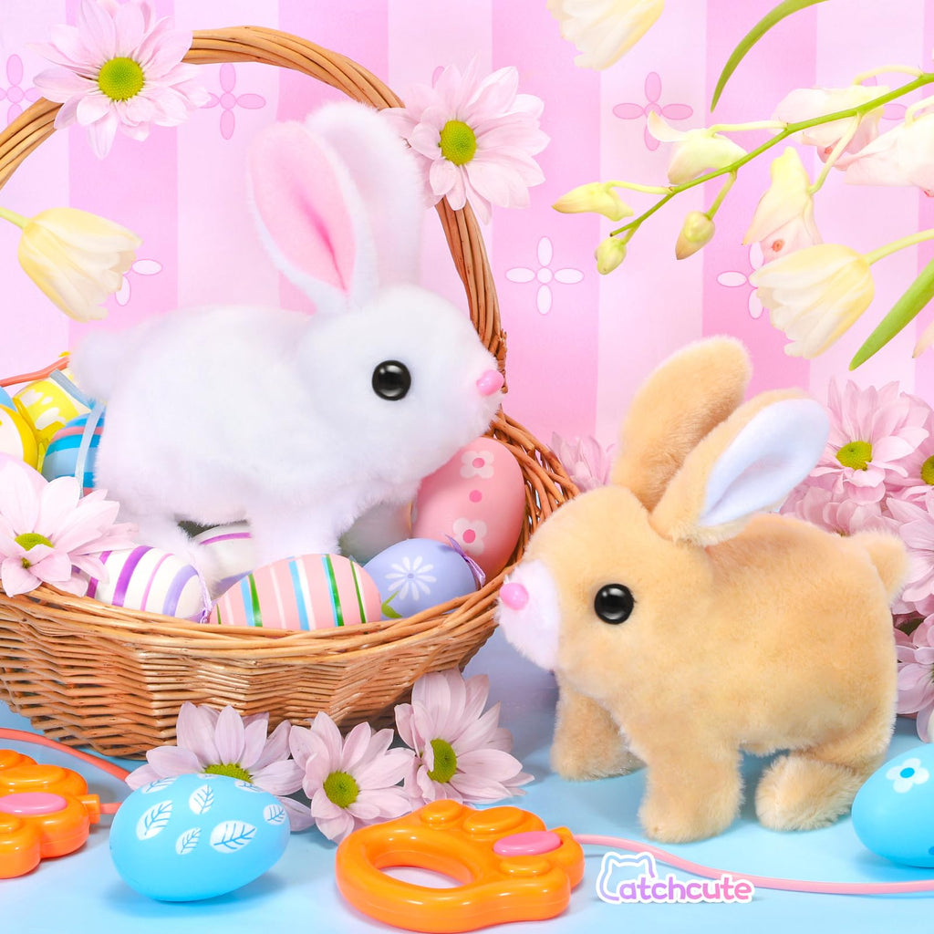 CatchCute Interactive Easter Plush Bunny Toy for Kids – Remote Control Walking, Sound, and Wiggling Ears with 3 Pull-Back Eggs