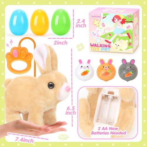CatchCute Interactive Easter Plush Bunny Toy for Kids – Remote Control Walking, Sound, and Wiggling Ears with 3 Pull-Back Eggs
