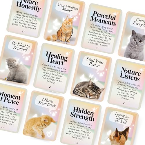 CATCHYOURDREAMS Cats for Comfort Affirmation Cards – 52 Inspirational Activities for Stress Relief & Grief Healing