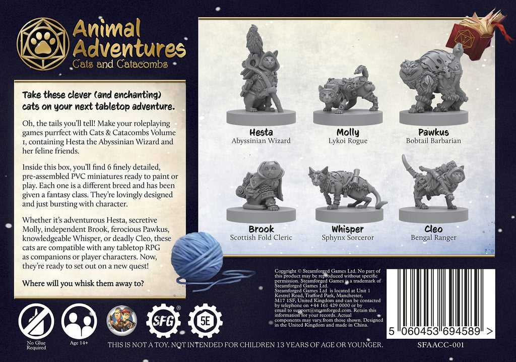 Cats and Catacombs Volume 1 Miniatures: 6 Cat Adventurers for 5E RPGs - Steamforged Games