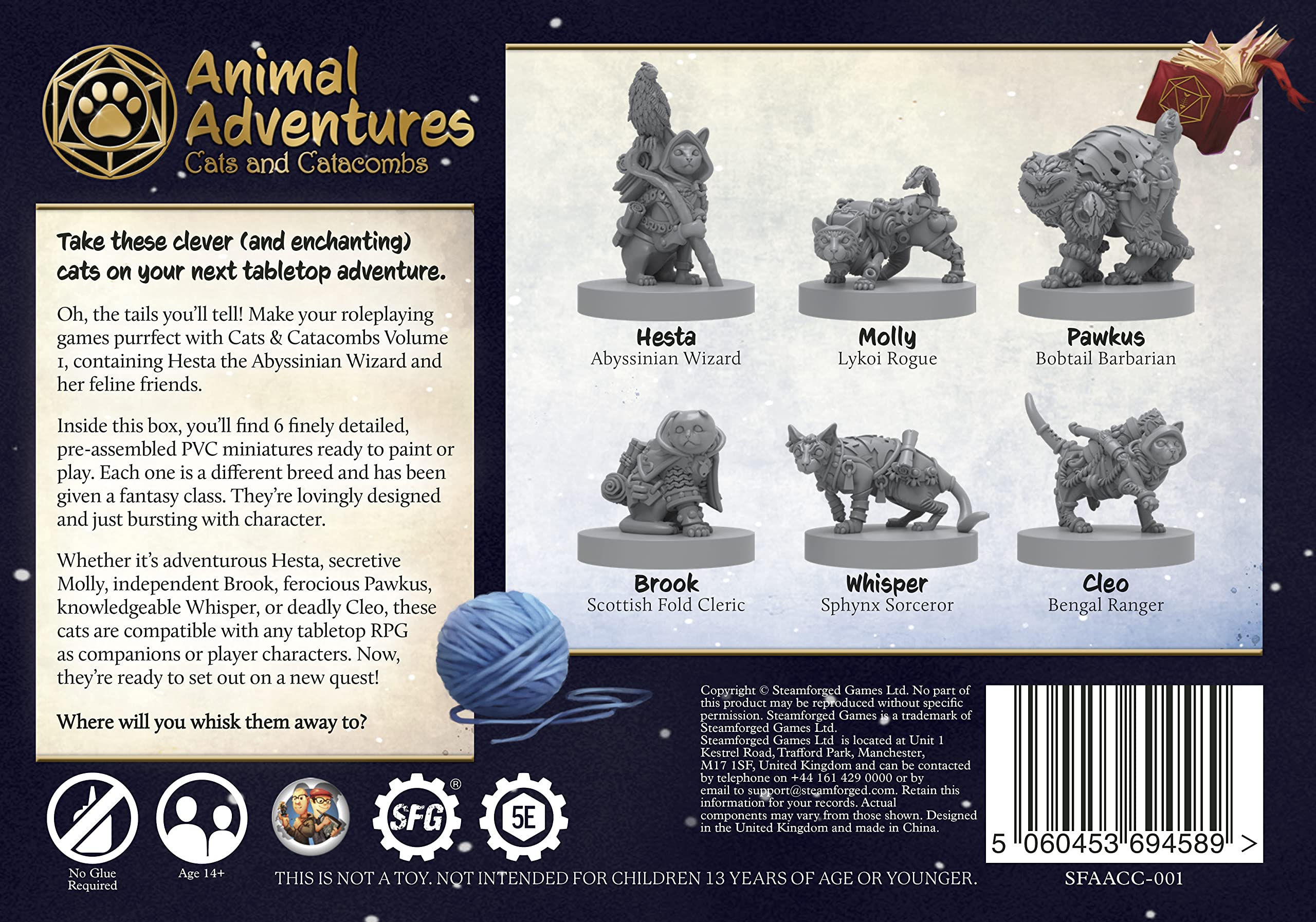 Cats and Catacombs Volume 1 Miniatures: 6 Cat Adventurers for 5E RPGs - Steamforged Games