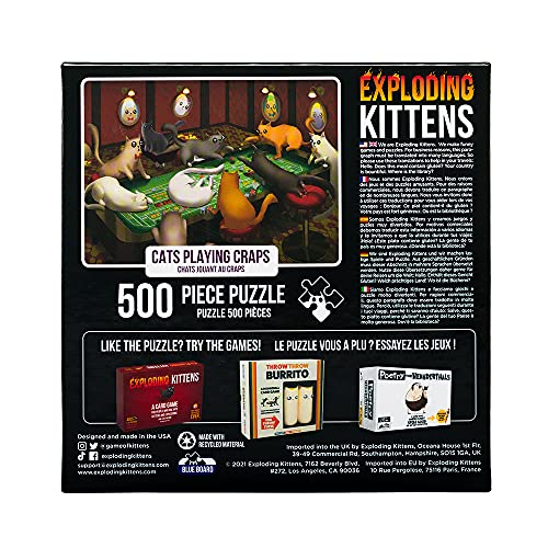 Cats Playing Craps Jigsaw Puzzle – 500 Pieces by Exploding Kittens, Recycled Materials, 18x24 Inches