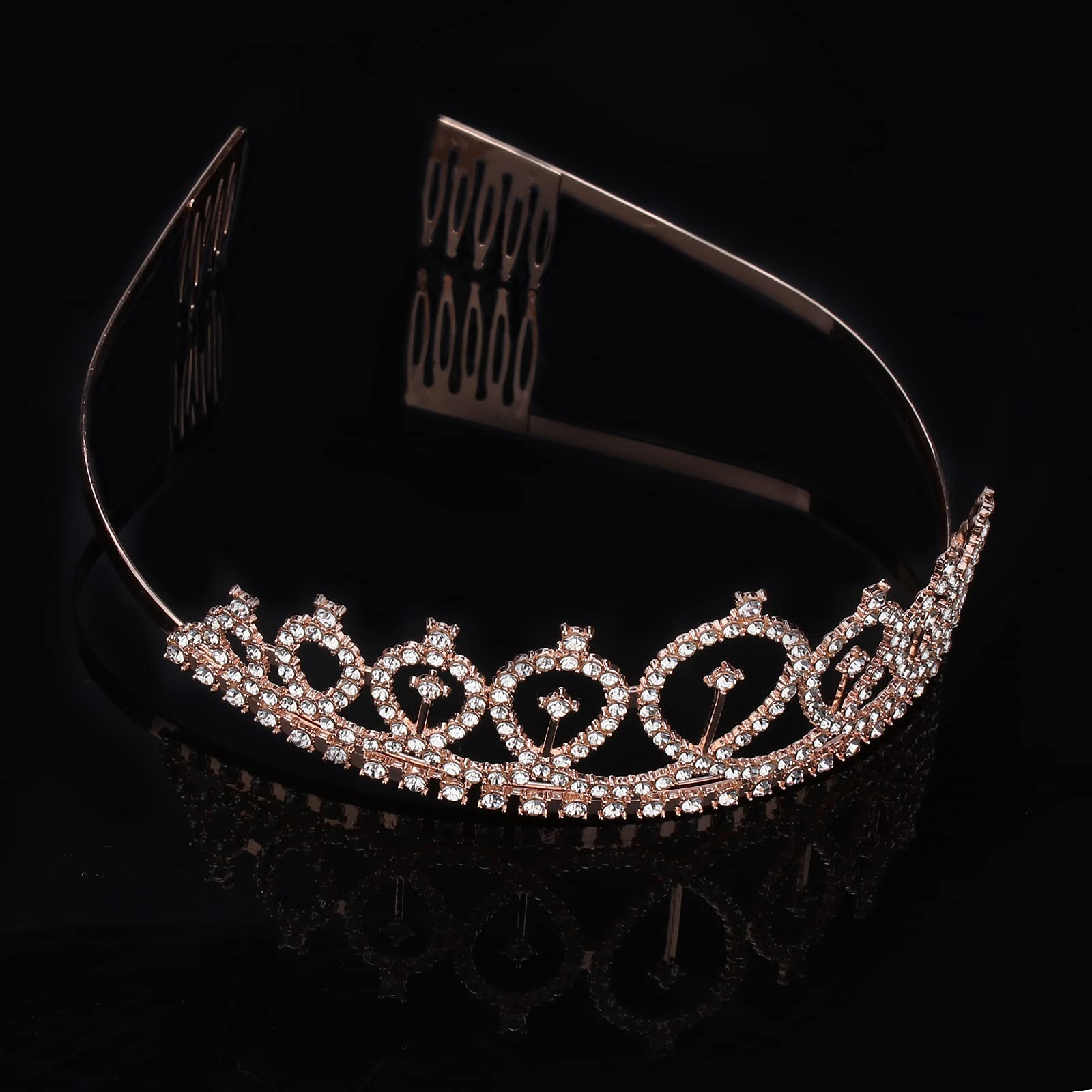 CAVETEE Rose Gold Birthday Crown & Floral White Sash Set – Rhinestone Tiara for Women