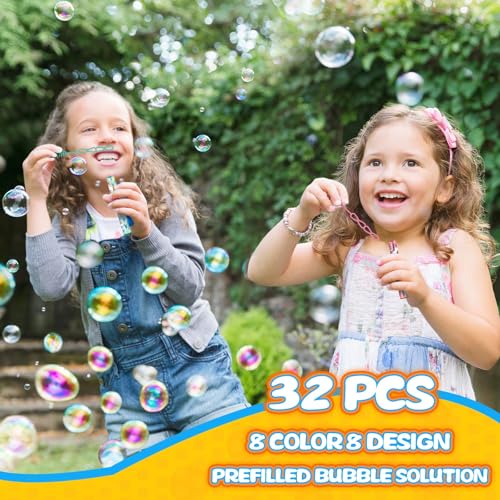 Cawiew 32 Pack Mini Unicorn Bubble Wands with Stickers - Pastel Party Favors for Kids