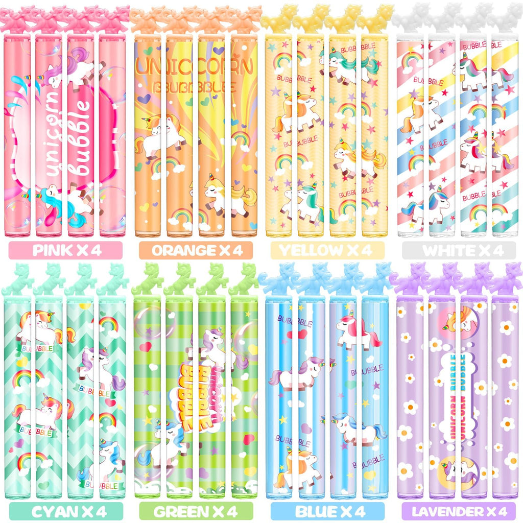 Cawiew 32 Pack Mini Unicorn Bubble Wands with Stickers - Pastel Party Favors for Kids