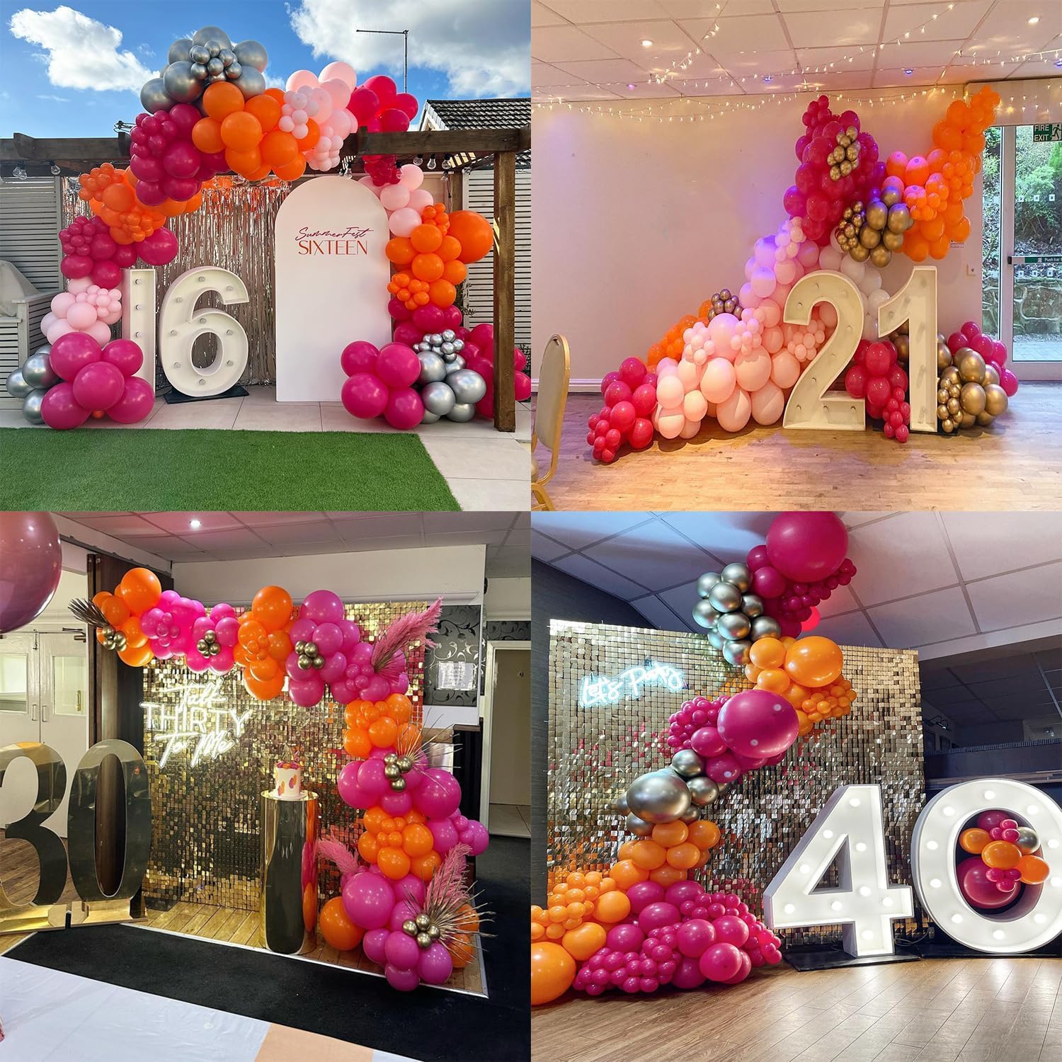 CboDeco Pink Orange Balloon Garland Arch Kit – 146pc Hot Pink, Orange & Metallic Gold Latex Balloons with Exploding Star Foil Balloon for Birthday, Tropical, Wedding Party Decor