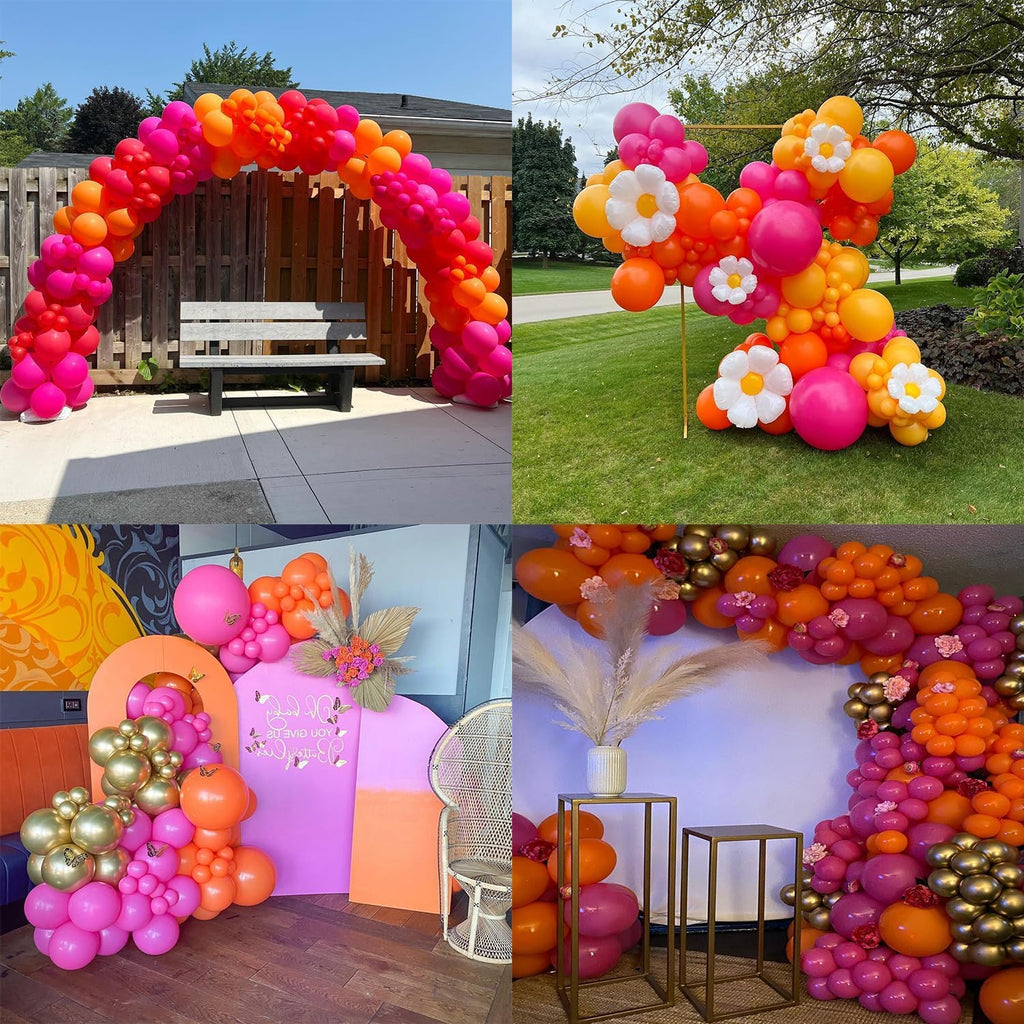 CboDeco Pink Orange Balloon Garland Arch Kit – 146pc Hot Pink, Orange & Metallic Gold Latex Balloons with Exploding Star Foil Balloon for Birthday, Tropical, Wedding Party Decor