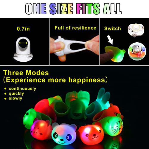 CCINEE 24-Pack LED Animal Light-Up Rings with 3 Flashing Modes - Glow Party Favors & Prizes