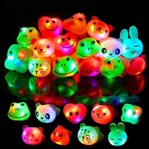 CCINEE 24-Pack LED Animal Light-Up Rings with 3 Flashing Modes - Glow Party Favors & Prizes