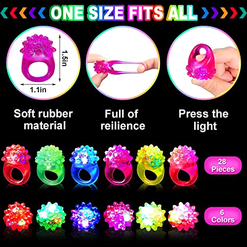 CCINEE 28-Pack Light Up Rings: Flashing LED Bumpy Jelly Rings for Party Favors and Prizes