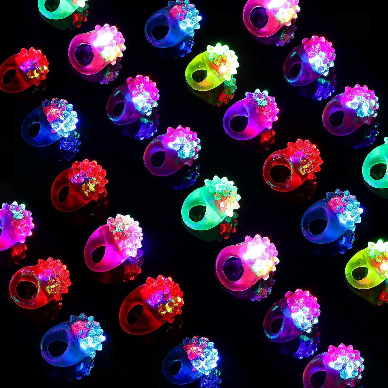 CCINEE 28-Pack Light Up Rings: Flashing LED Bumpy Jelly Rings for Party Favors and Prizes