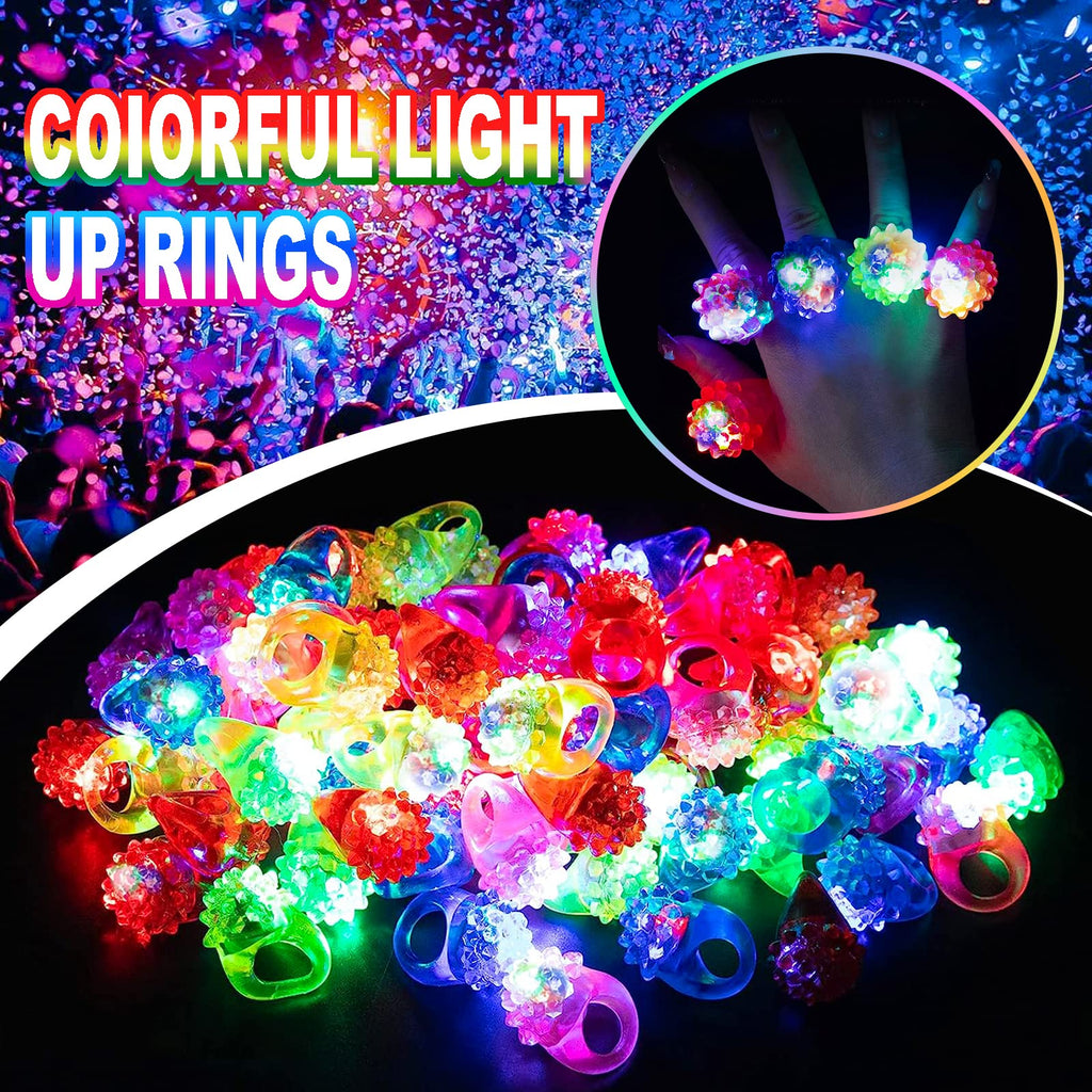 CCINEE 28-Pack Light Up Rings: Flashing LED Bumpy Jelly Rings for Party Favors and Prizes